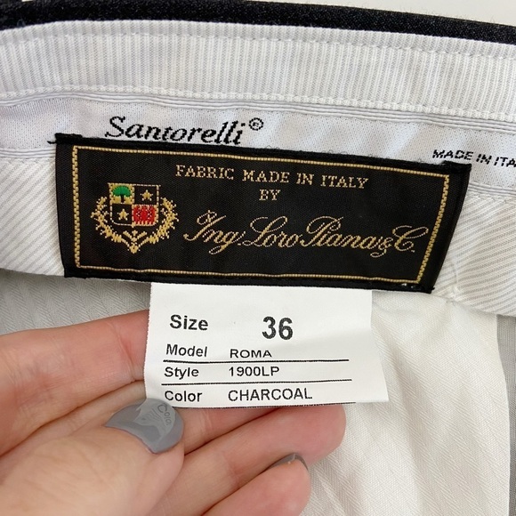 Santorelli Roma Flat Front Wool Dress Pants in Charcoal - Picture 8 of 13